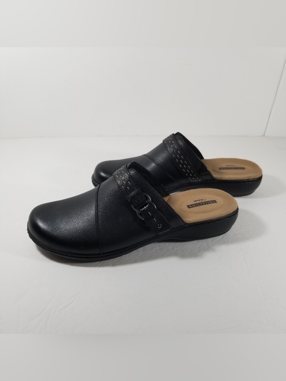 Clarks Leisa Sadie Clogs Women's 9.5M Black Leather Comfort Shoes